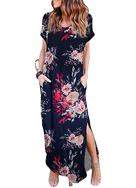 Women's Summer Maxi Dress 2023 Casual Short Sleeve V Neck Flower Print Loose Maxi T-Shirt Dresses Split Pockets Beach Long Dress PinkFlower, XX-Large Women's Summer Maxi Dress 2023 Casual Short Sleeve V Neck Flower Print Loose Maxi T-Shirt Dresses Split Pockets Beach Long Dress PinkFlower, XX-Large