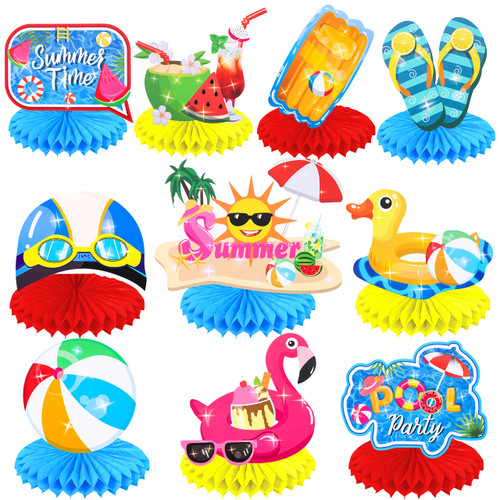 Pool Party Honeycomb Centerpieces 10pcs Summer Pool Pary Table Decorations Beach Pool Theme Table Centerpieces for Summer Time Hawaii Party Supplies
