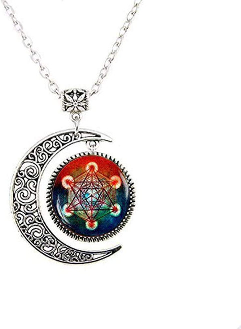 Metatron's Cube Moon Necklace Metatron's Cube Necklace Sacred Geometry Necklace Geometric Necklace