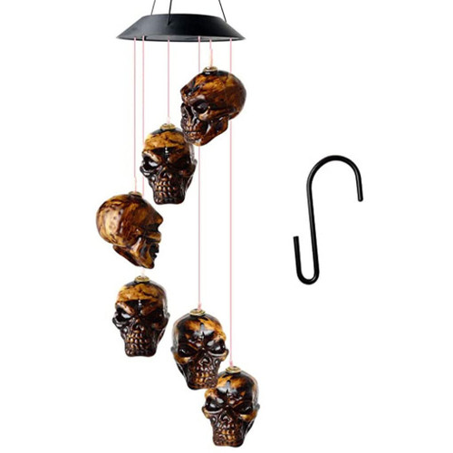 Halloween Skull Wind Chimes Lights LED Solar Wind Bells Lamp Garden Party Decoration Hanging Lamp Wind Spinner Solar Wind Chime Wind Spinner Halloween Wind Chime Halloween Skull Wind Chimes