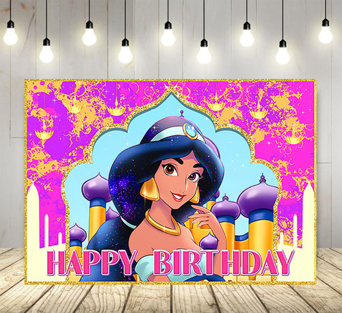 Princess Jasmine Backdrop for Birthday Party Supplies 5x3ft Aladdin Theme Baby Shower Banner for Birthday Party Cake Table Decoration Princess Jasmine Backdrop for Birthday Party Supplies 5x3ft Aladdin Theme Baby Shower Banner for Birthday Party Cake Table Decoration
