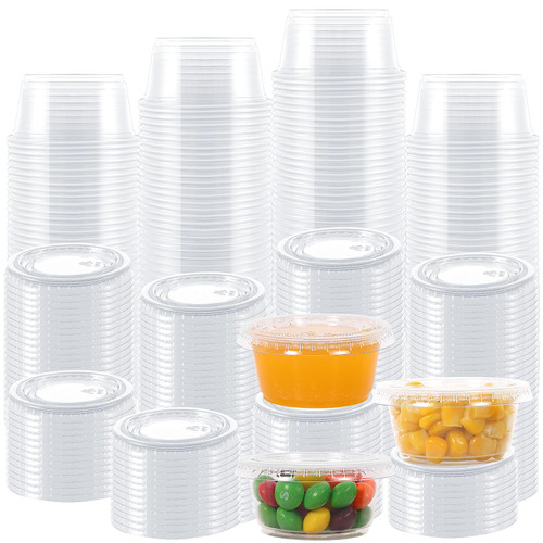 Blcculi Jello Shot Cups with Lids 2 oz,200 Sets Plastic Portion Cups with Lids,Disposable Souffle Cups Jello Cups,Clear Condiment Containers with Lids,2 oz Plastic Containers With Lids