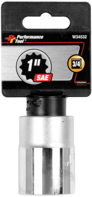 Performance Tool W34532 3/4-Inch Drive 12-Point SAE Standard Socket, 1-Inch
