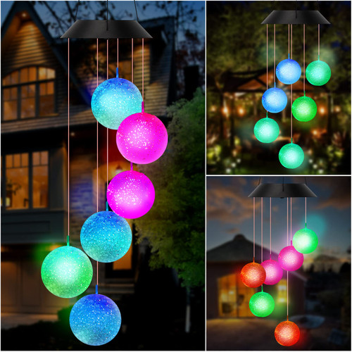 Solar Wind Chimes Color Changing,Crystal Ball Wind Chimes,Solar Powered Wind Chimes for Outside,LED Mobile Hanging Wind Chime,Outdoor Waterproof Wind Bell Light for Patio Yard Garden Home Decoration