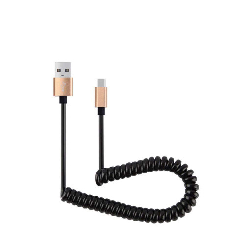 1M Spring Coiled Retractable USB A Male to Type c USB-C Data Charging Cable USB Charger USB Adapter,Gold