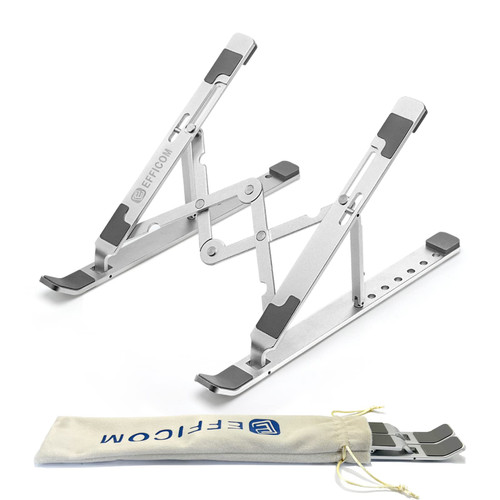 EFFICOM Laptop Stand for Desk, Ergonomic Adjustable and Foldable Lap Riser, Aluminum Lightweight Portable Notebook Computer Stand, Compatible with Laptop 10-15.6'' and Tablet, Phone, Silver