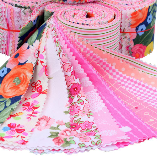 Jelly Rolls for Quilting, Jelly Roll Fabric Strips for Quilting, Pre-Cut Jelly Roll Fabric in Vivid Colors, Jelly Rolls for Quilting Clearance with Different Patterns(Pink Floral Series)