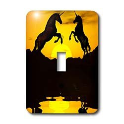 3dRose lsp_53818_1 Unicorns In Silhouette, Playing In Front Yellow Sunset Toggle Switch