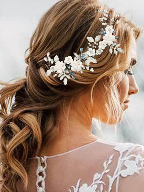 Unicra Flower Silver Bride Wedding Hair Vine Pearl Bridal Hair Piece Blue Rhinestone Hair Accessories Leaf Headband for Women and Girls (Silver) Unicra Flower Silver Bride Wedding Hair Vine Pearl Bridal Hair Piece Blue Rhinestone Hair Accessories Leaf Headband for Women and Girls (Silver)