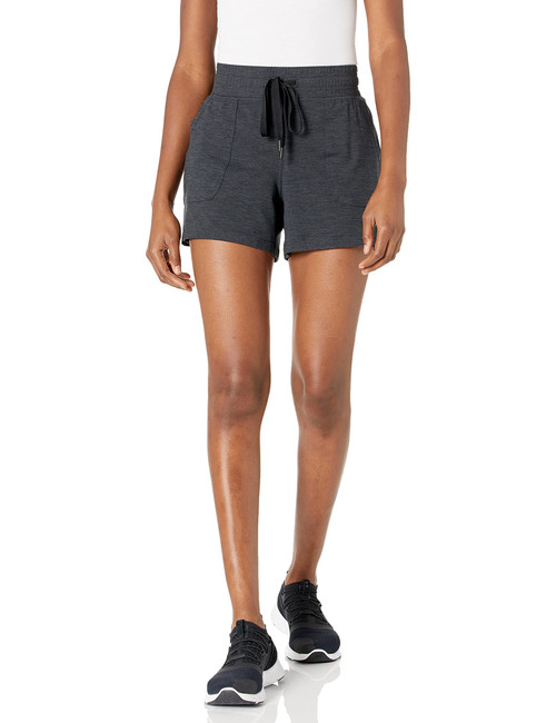Amazon Essentials Women's Brushed Tech Stretch Short (Available in Plus Size), Black Space Dye, Medium