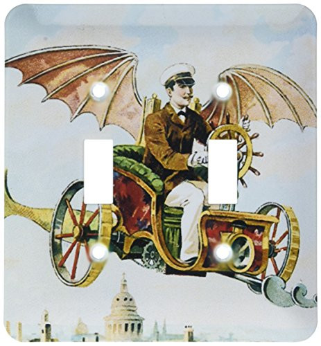 3dRose lsp_102667_2 Vintage Steampunk Flying Machine Dirigible Design Double Toggle Switch