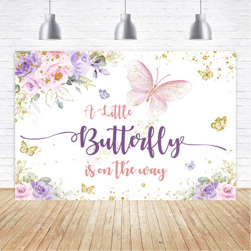 Aperturee 6x4ft Butterfly Baby Shower Backdrop A Little Butterfly is on The Way Photo Purple and Pink Floral Gold Spots Flowers Photography Background Princess Girl Party Decoration Banner Photo Booth Aperturee 6x4ft Butterfly Baby Shower Backdrop A Little Butterfly is on The Way Photo Purple and Pink Floral Gold Spots Flowers Photography Background Princess Girl Party Decoration Banner Photo Booth
