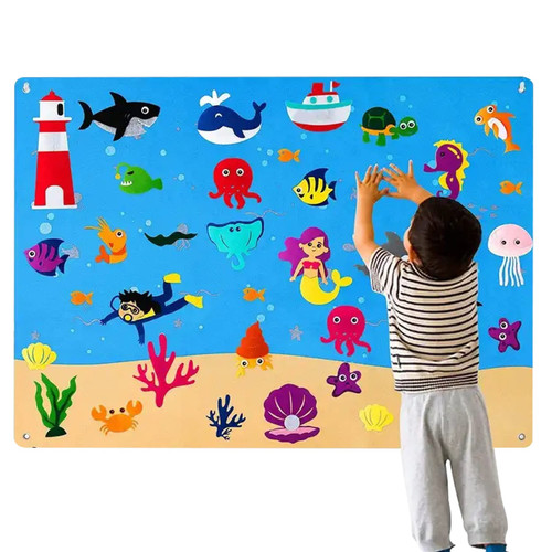 Childrens Teaching Felt Board for Toddlers Felt Story Board Sea Animals Storytelling Flannel Board Early Learning Toys 104x75cm