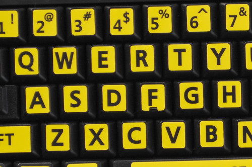 English US Large Lettering (Upper CASE) Non Transparent Yellow Background Keyboard Computer Stickers