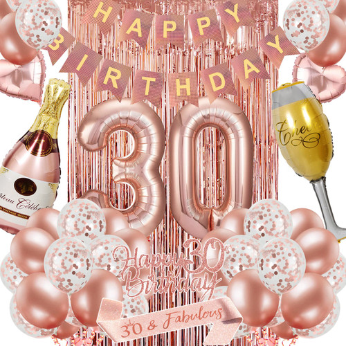 30th Birthday Decorations for Women, Rose Gold 30 Birthday Party Decoration for Her, 30th Happy Birthday Banner Kits with Birthday Sash Rosegold Balloons for Girls Women 30th Birthday Party Supplies LOVIGA