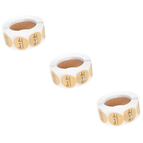 MAGICLULU 3 Rolls 500pcs Circle Stickers Embellishments for Crafting Kraft Paper Tags Round Label Stickers Thank You Adhesive Label Round Kraft Labels Cookie Bag Labels Decorative Stickers