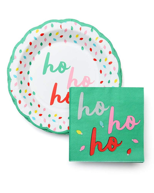 Gartner Studios Ho, Ho, Ho Bright Holiday Plates With Napkins, 16 Count