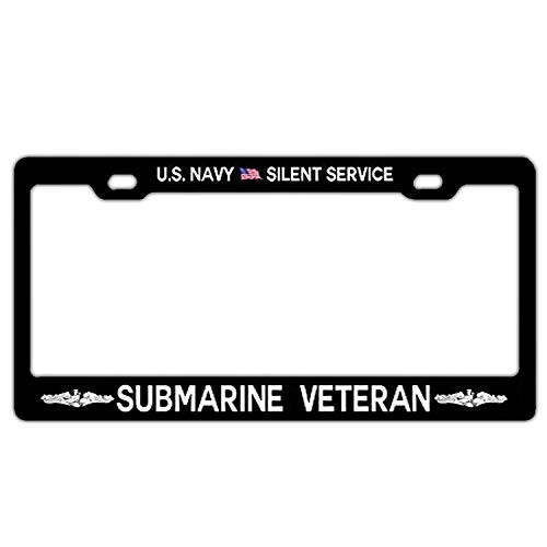 US Navy Silent Service Submarine Veteran Auto License Plate Frame Cover, 2 Holes Black Licenses Plates Frames - Fits US Standard Vehicles Car Truck