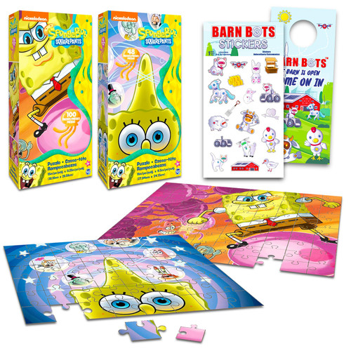 Nick Shop Spongebob Playset Bundle Spongebob Squarepants Toy Set - 4 Pack Spongebob Puzzles with Spongebob Stickers and More (Spongebob Activity Set)