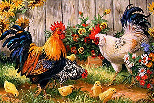 ZHENC Chickens in Garden Animals 5D Diy Full Square Diamond Painting Embroidery Full Drill Craft Decor Cross Stitch Kits