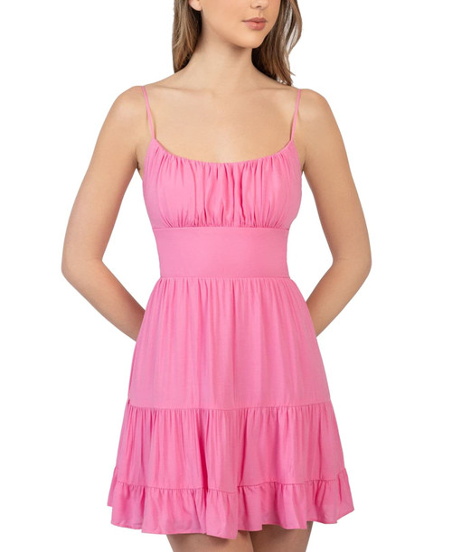 B Darlin Womens Pink Zippered Tie Back with Cut Out Spaghetti Strap Scoop Neck Short Fit + Flare Dress Juniors 11