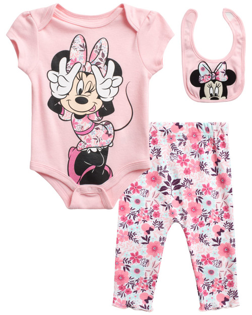 Disney Baby Girls' Minnie Mouse Layette Set - 3 Piece Bodysuit, Pants, and Bib (Newborn), Size 3-6 Months, Pink Minnie Peace Disney Baby Girls' Minnie Mouse Layette Set - 3 Piece Bodysuit, Pants, and Bib (Newborn), Size 3-6 Months, Pink Minnie Peace