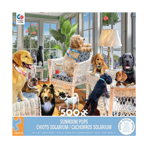 Ceaco - Giordano Studios - Paws Gone Wild - Sunroom Pups - 500 Piece Jigsaw Puzzle