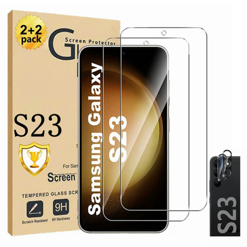 Micger Galaxy S23 Screen Protector ?2+2 Pack? Camera Lens Protector, Compatible Fingerprint, 3D Glass 9H Hardness Tempered Glass Screen Protector for Samsung Galaxy S23 5G