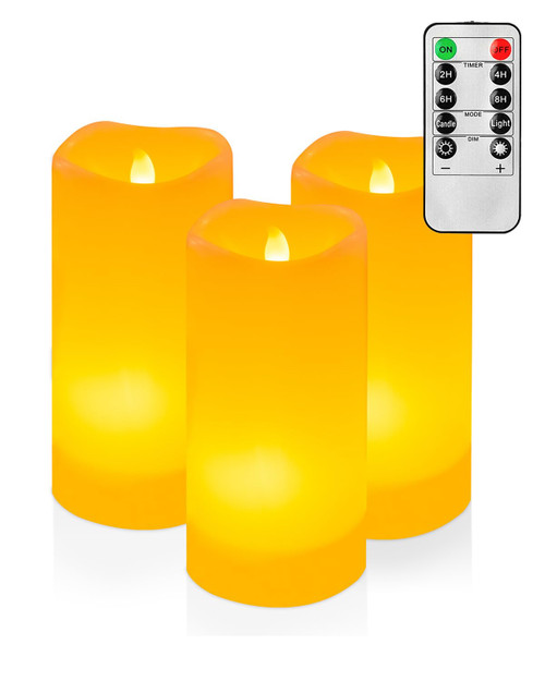 Bdor Flameless Candles Battery Operated Candles with Remote Flickering Tea Lights Candles Pillar Candles with Timer 3 Packs LED Electric Candles flameless Taper Candles Decor 7 in