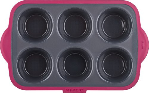 Trudeau 09912093 6 Count Structure Muffin Pans in Silicone, Grey/Pink