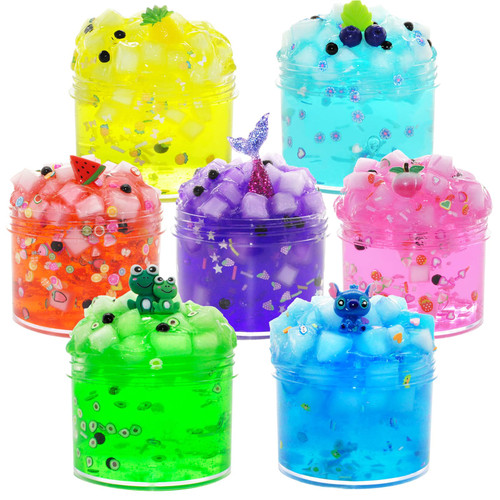 7 Pack Jelly Cube Crunchy Slime? Clear Slime Kit Super Soft and Non-Sticky, Birthday Gift Slime Party Favors for Girls and Boys