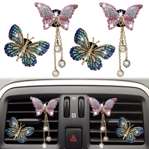 Bling Butterfly Air Vent Clips, 4 Pcs Crystal Butterfly Pandent Car Air Fresheners Vent Clips Car Diffuser Vent Clip Diamond Car Decoration Cute Car Interior Decor Bling Car Accessories for Women Bling Butterfly Air Vent Clips, 4 Pcs Crystal Butterfly Pandent Car Air Fresheners Vent Clips Car Diffuser Vent Clip Diamond Car Decoration Cute Car Interior Decor Bling Car Accessories for Women