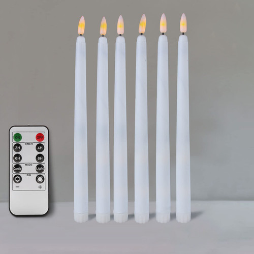 duduta White Flameless LED Taper Candles with Remote Timer, Flickering Realistic Battery Operated Candlesticks Set of 6