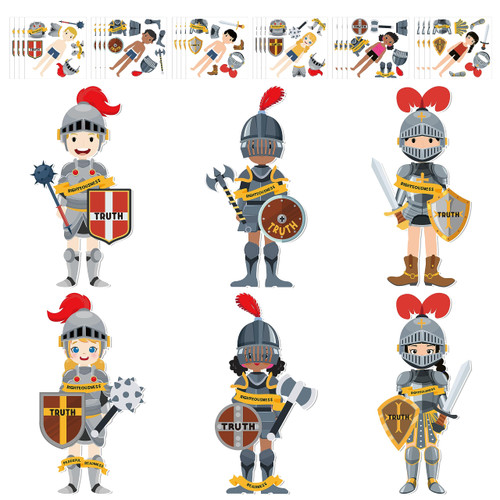 COcnny 24pcs Armor of God Cutouts Craft Kit for Kids, Sunday School Art Crafts DIY Games, Religious Vacation Bible Verse Stickers, Christian Home Classroom Teacher Reward Medieval Party Decorations