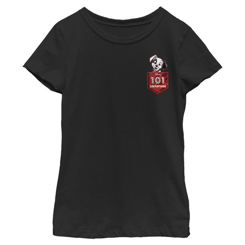 Disney 101 Dalmations Pocket Puppy Girl's Solid Crew Tee, Black, Large