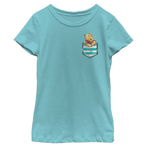 Disney Pooh Pocket Winnie Girl's Solid Crew Tee, Tahiti Blue, X-Large