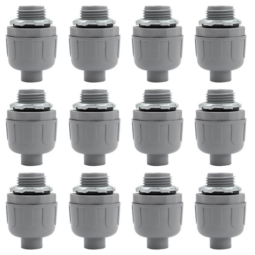 1/2 inch Liquid Tight Connector PVC Flexible Conduit Connector, Straight 180 Degree UL Listed Liquid Tight Connector, Non-Metallic Electrical Conduit Fittings (12 Pack)