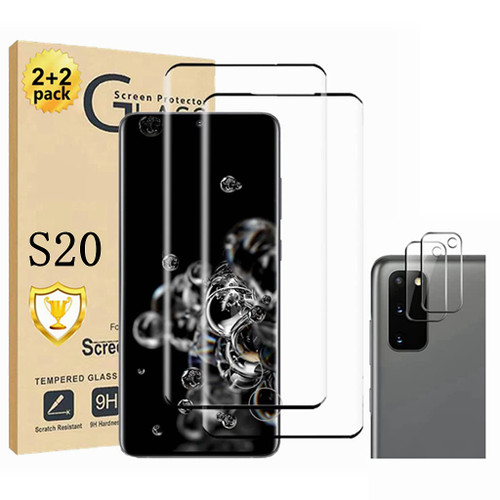 Micger Galaxy S20 Screen Protector, 2 Pack Tempered Glass Screen Protector, 2 Pack Camera Lens Protector, Easy Installation, Compatible Fingerprint, 3D Glass 9H Hardness Tempered Glass Screen Protector for Samsung Galaxy S20 5g?2+2 Pack?