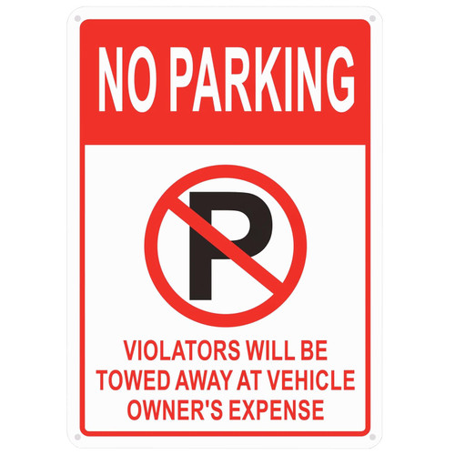 HEIOKEY No Parking Sign, 14" x 10" No Parking with Symbol Sign Violators Will Be Towed Away at Vehicle Owners Expense Aluminum Warning Sign for Outdoor Indoor Use (Red in White)