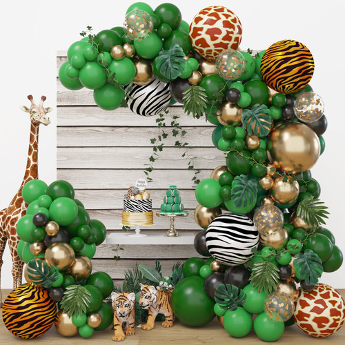 HOLICOLOR 168pcs Jungle Balloon Garland Kit, Jungle Party Decorations Safari Green Balloons Arch Tropical Wild Theme with Artificial Leaves for Birthday Baby Shower