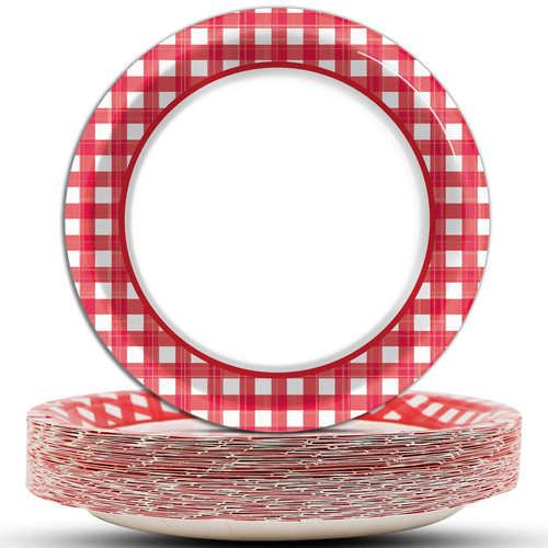 48 Pcs Red and White Gingham Checkered Plates Red Gingham Party Supplies Red and White Gingham Plaid Paper Plates Barbecue Disposable Plates for Picnic Birthday Party Dinner Supplies Decorations