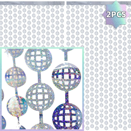 Disco Ball Foil Fringe Backdrop Curtains, Silver Bachelorette Party Decorations, Groovy Backdrop Photo Booth for 70s 80s Retro Disco Party for Birthday, Wedding, New Year