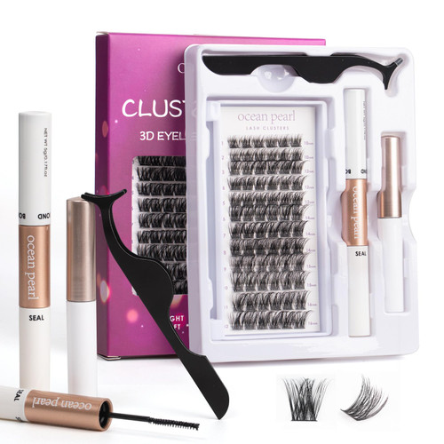 Lash Extension Kit 72 Cluster Individual Lashes Natural with Lash Bond and Seal Super Hold Eyelash Applicator Lash Glue Remover Easy to Remove Lash Clusters Kit DIY at Home 10-16mm C/D Curl - OP01