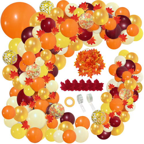 PERPAOL 141pcs Fall Balloons Garland Arch Kit, Fall Decorations Orange Burgundy balloons for Thanksgiving Autumn Little Pumpkin Shower Birthday Party Decorations with Fall Leaves and Maple Garland PERPAOL 141pcs Fall Balloons Garland Arch Kit, Fall Decorations Orange Burgundy balloons for Thanksgiving Autumn Little Pumpkin Shower Birthday Party Decorations with Fall Leaves and Maple Garland