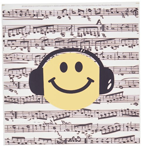 3dRose ht_112820_1 Music Loving Yellow Smiley Face Headphones Musical Notes Happy Dj Deejay-Iron on Heat Transfer for Material, 8 by 8-Inch, White