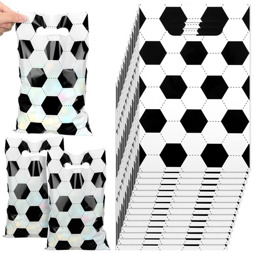 50 Pcs Soccer Goodie Bags Soccer Treat Candy Bags Plastic Party Favor Bags Soccer Bag Soccer Theme Gift Bag Soccer Party Supplies for Birthday Kids Party Decorations (Soccer)
