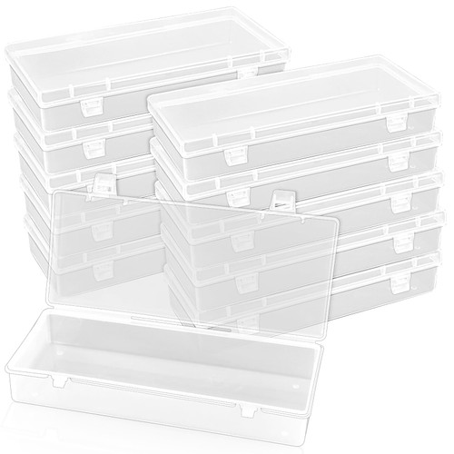 Fansunta 10 Pcak 6'' Plastic Storage Boxes, Small Storage Containers with Hinged Lids, Rectangle Clear Boxes for Beads, Jewelry, Game Pieces, Pens and Crafts Items(6.2'' x 2.5'' x 1.2'')
