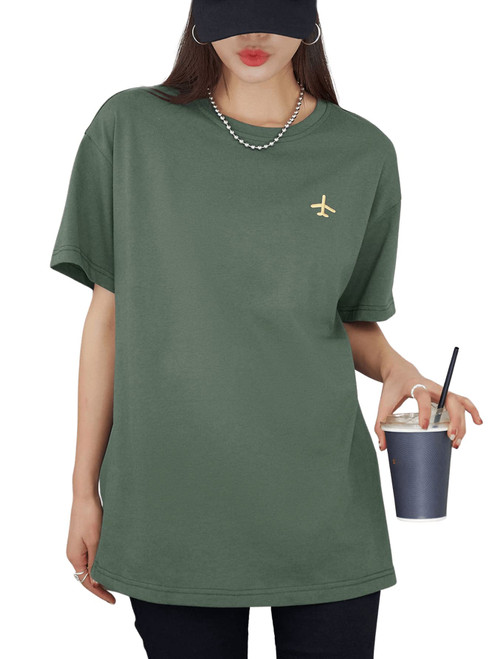 SweatyRocks Women's Short Sleeve Crewneck Graphic Tee Casual Drop Shoulder Pullover T Shirt Green S