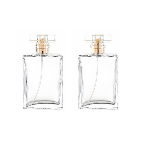 YORROR 2 Pcs Clear Glass Perfume Atomizer,100ml Empty Refillable Perfume Spray Bottle for Men and Women,Portable Fragrance Fine Mist Spray Bottle Perfume Dispenser for Travel (Gold)