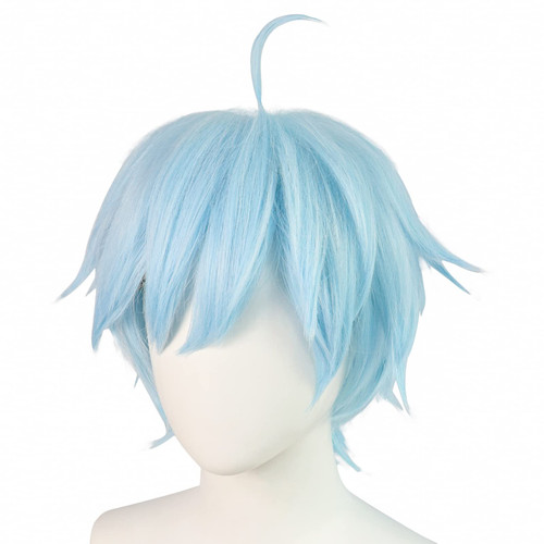 ANOGOL Genshin Impact Chongyun Wig Blue Wig Short Curly Wigs For Costume Anime Cosplay Halloween Party Wig